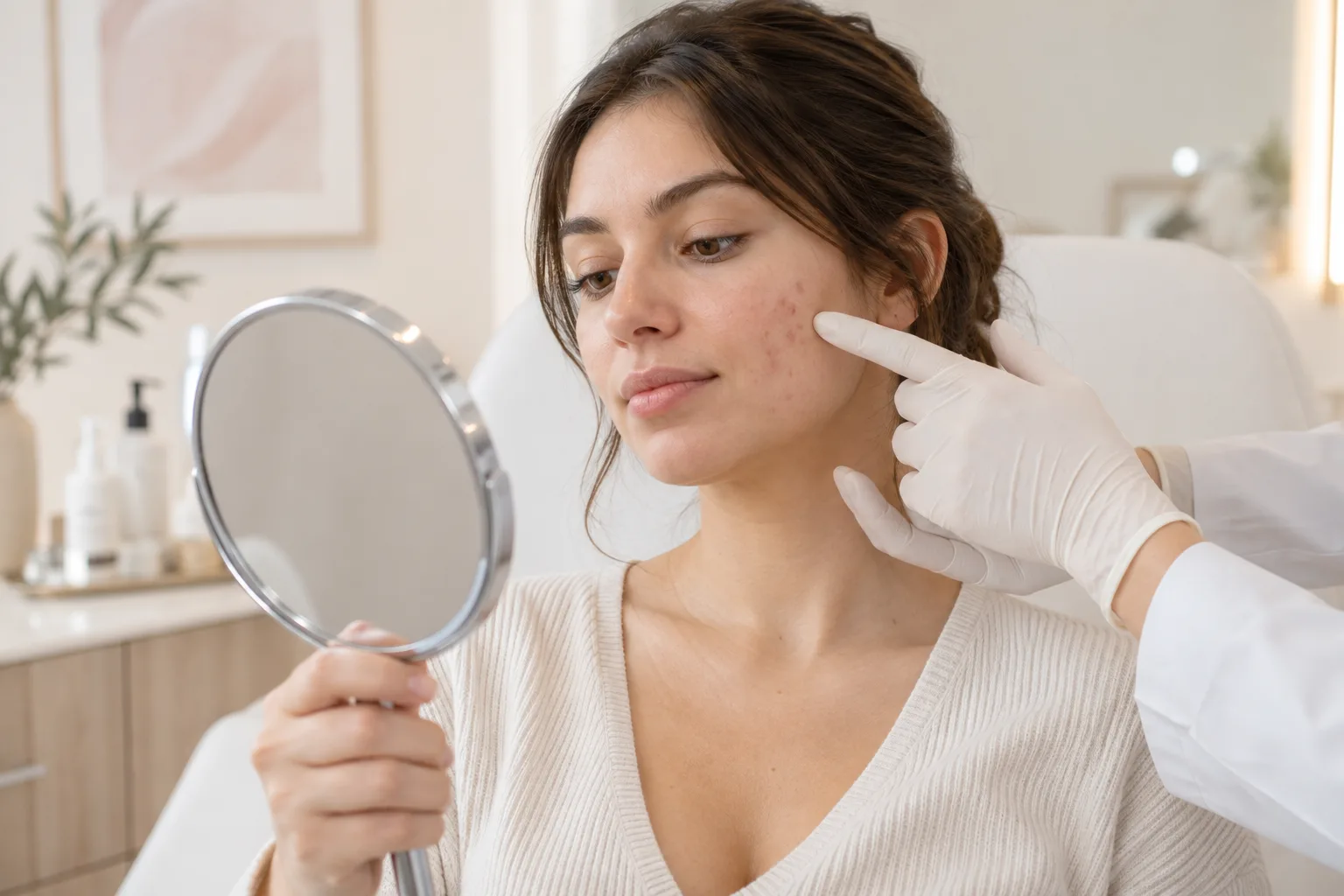 Ayna yardımıyla akne değerlendirmesi — temsili görsel
