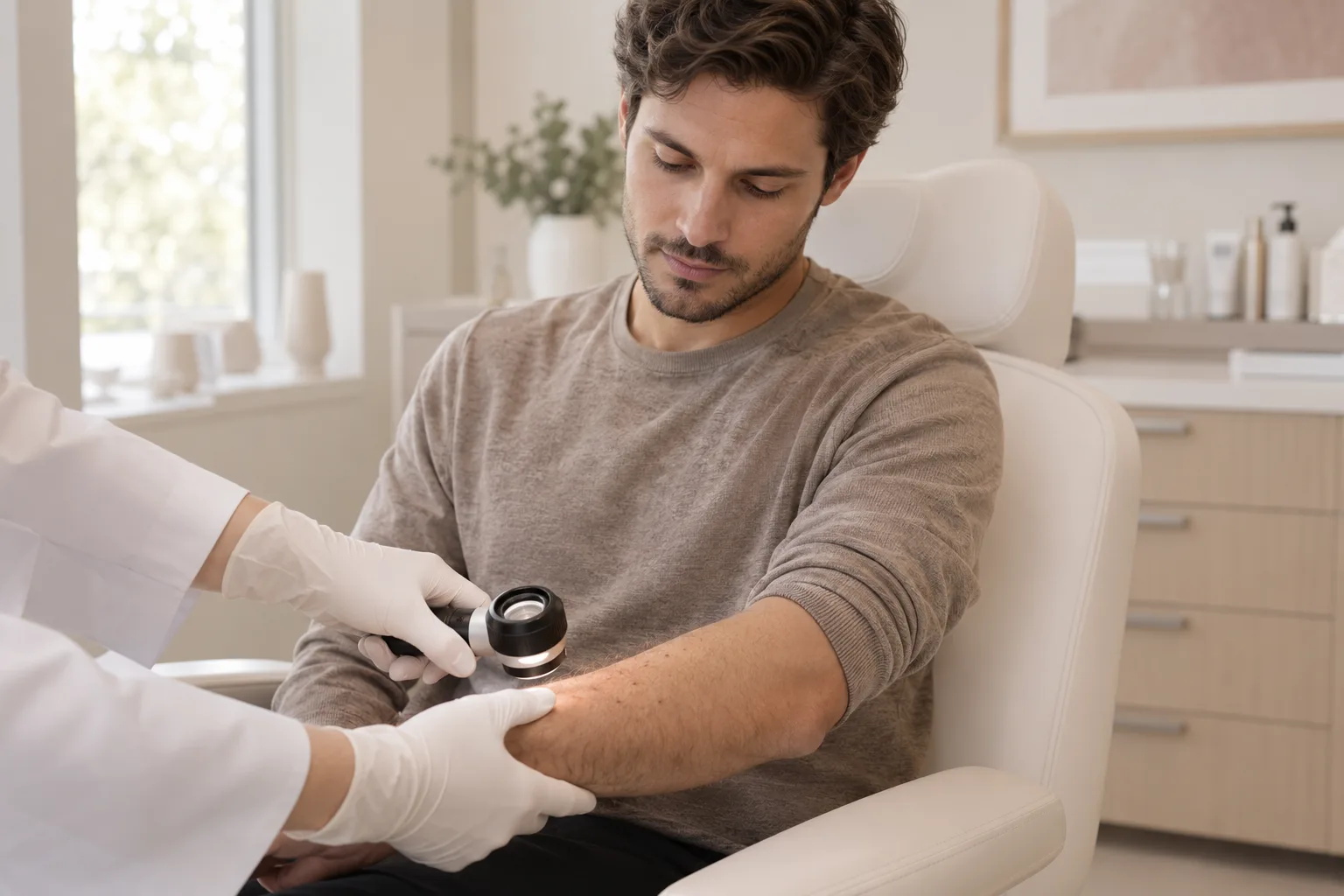 Ön kolda dermatolojik cilt muayenesi — temsili görsel