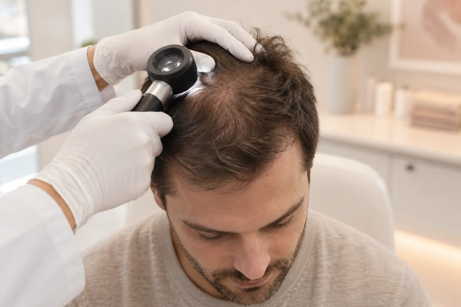 Dermatoskopla saçlı deri muayenesi — temsili görsel